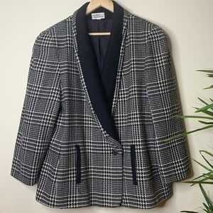 George Simonton Vintage Houndstooth Fully Lined Shawl Collar Wool Blazer Coat XL